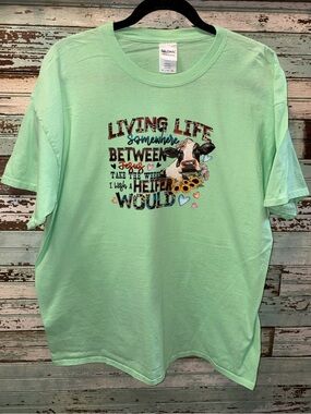 Gildan Mint Green Cow & Sunflower Graphic Tee